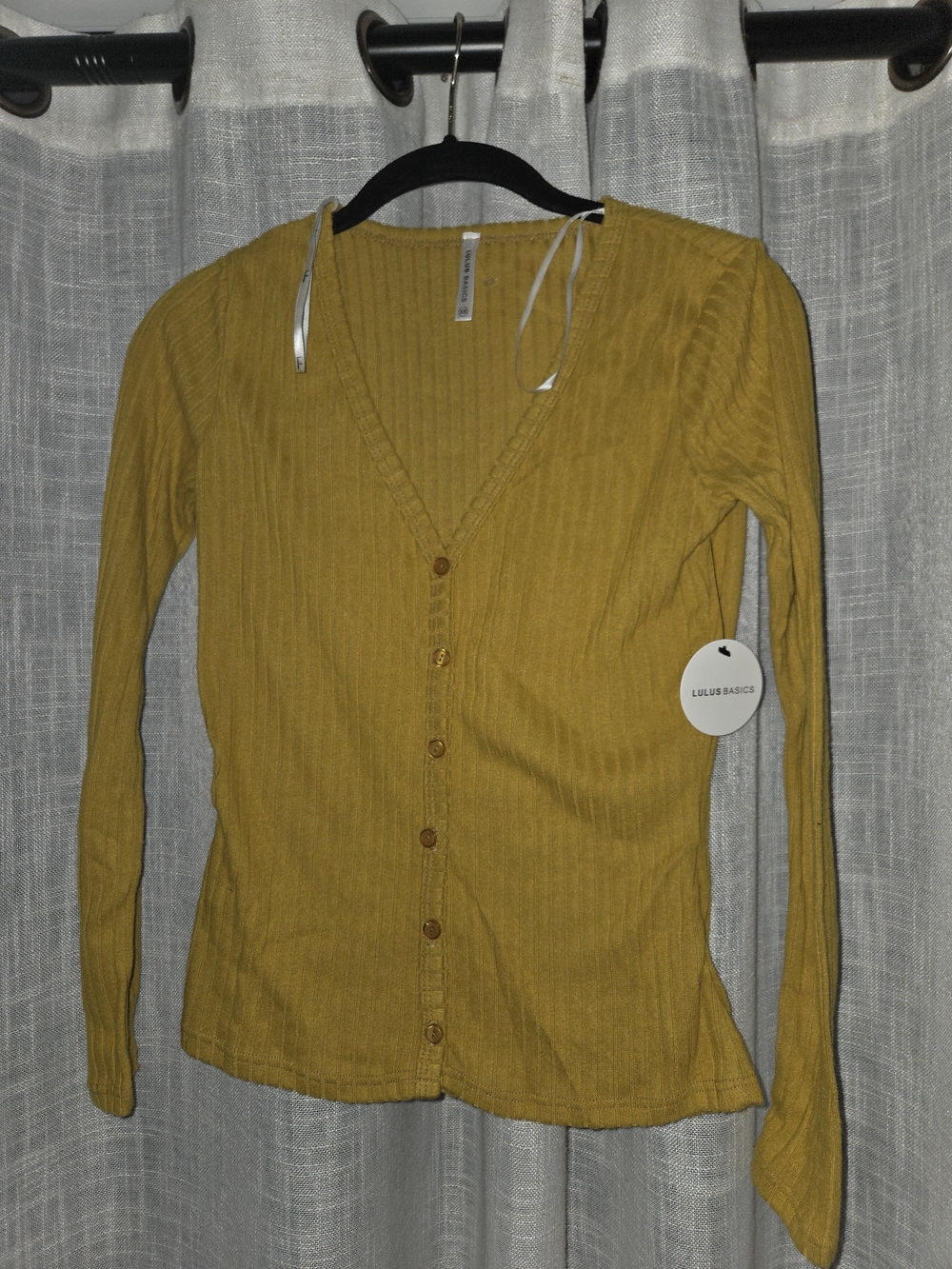 Lulus Basics Women's Mustard Ribbed Button-Front Top